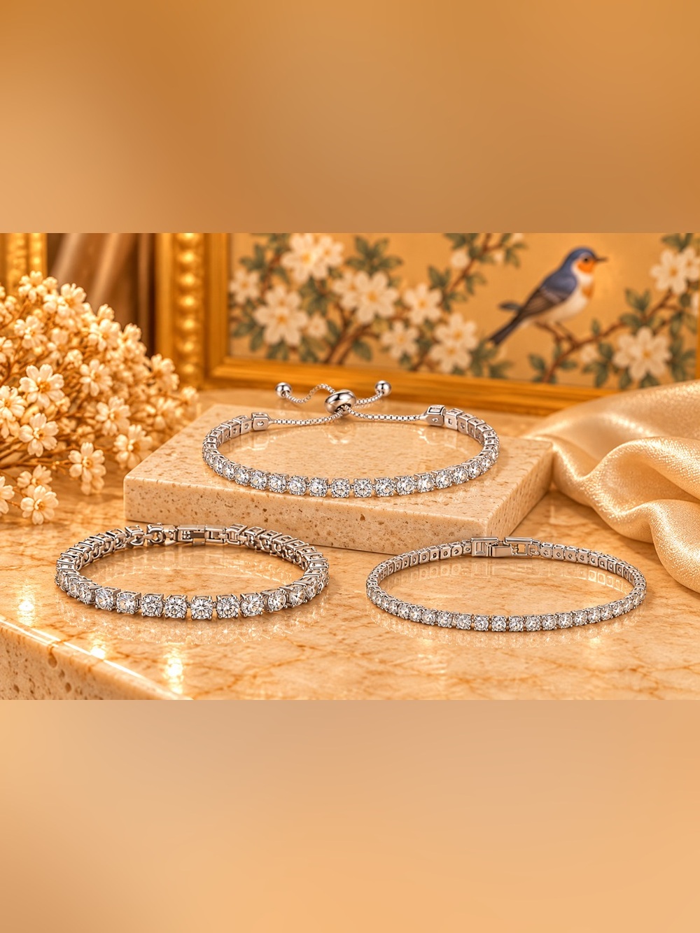Cubic Zirconia Tennis Bracelet 4mm Adjustable Sparkle Jewelry Fifi’s Closet